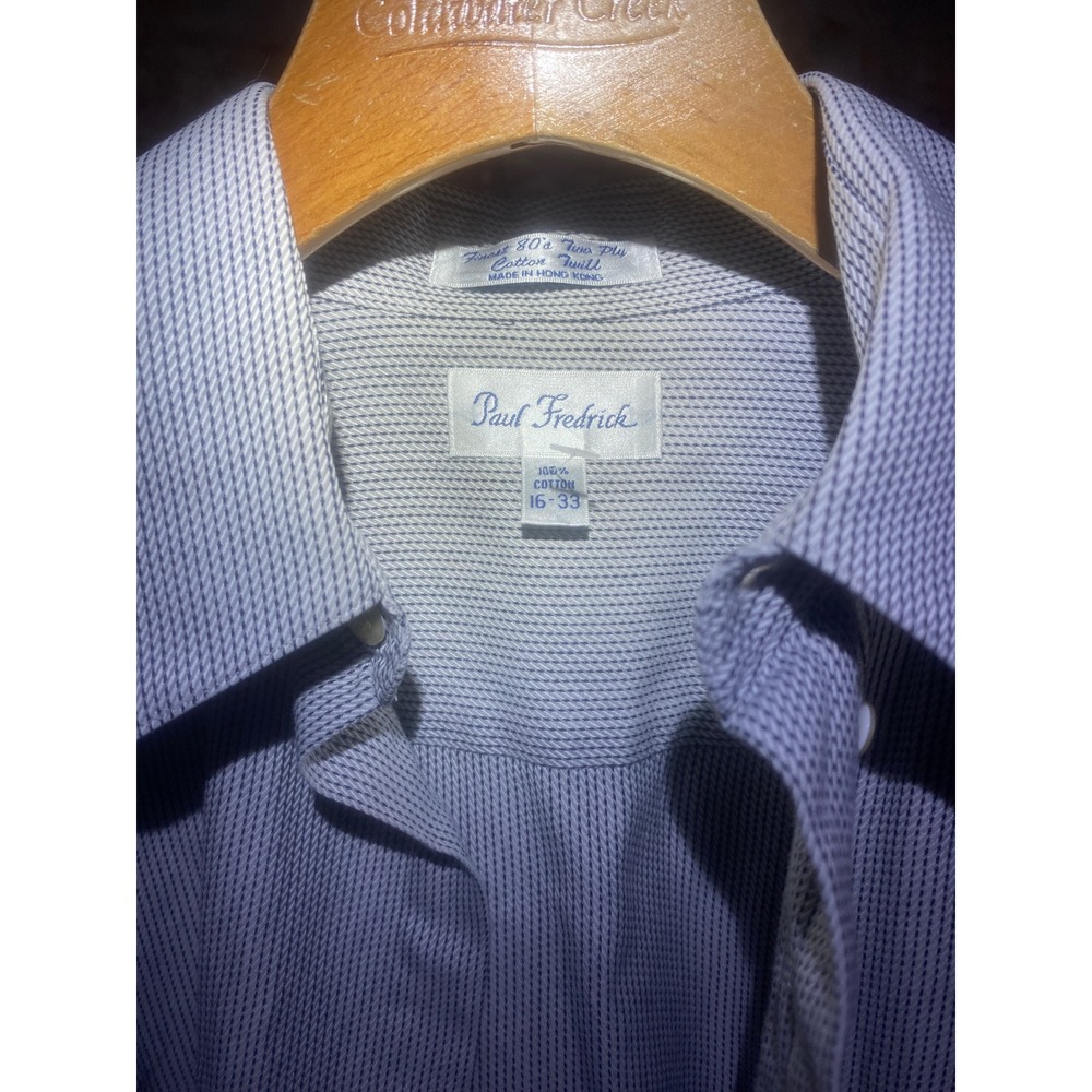 Paul Fredrick Mens Dress‎ Shirt 16-33 Blue White 80s Two Ply Cotton French Cuff